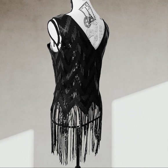 MELANIE LYNE sequins tassel fringe top LARGE - Picture 5 of 6